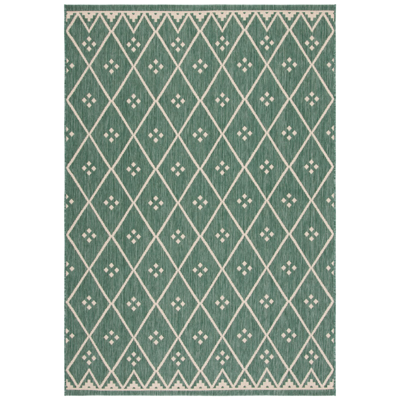 Union Rustic Geometric Indoor / Outdoor Area Rug in Dark Green/Beige ...